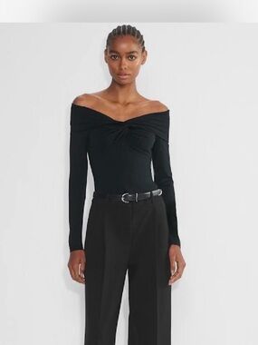 Aritzia Black Off-Shoulder Twist Long Sleeve Top